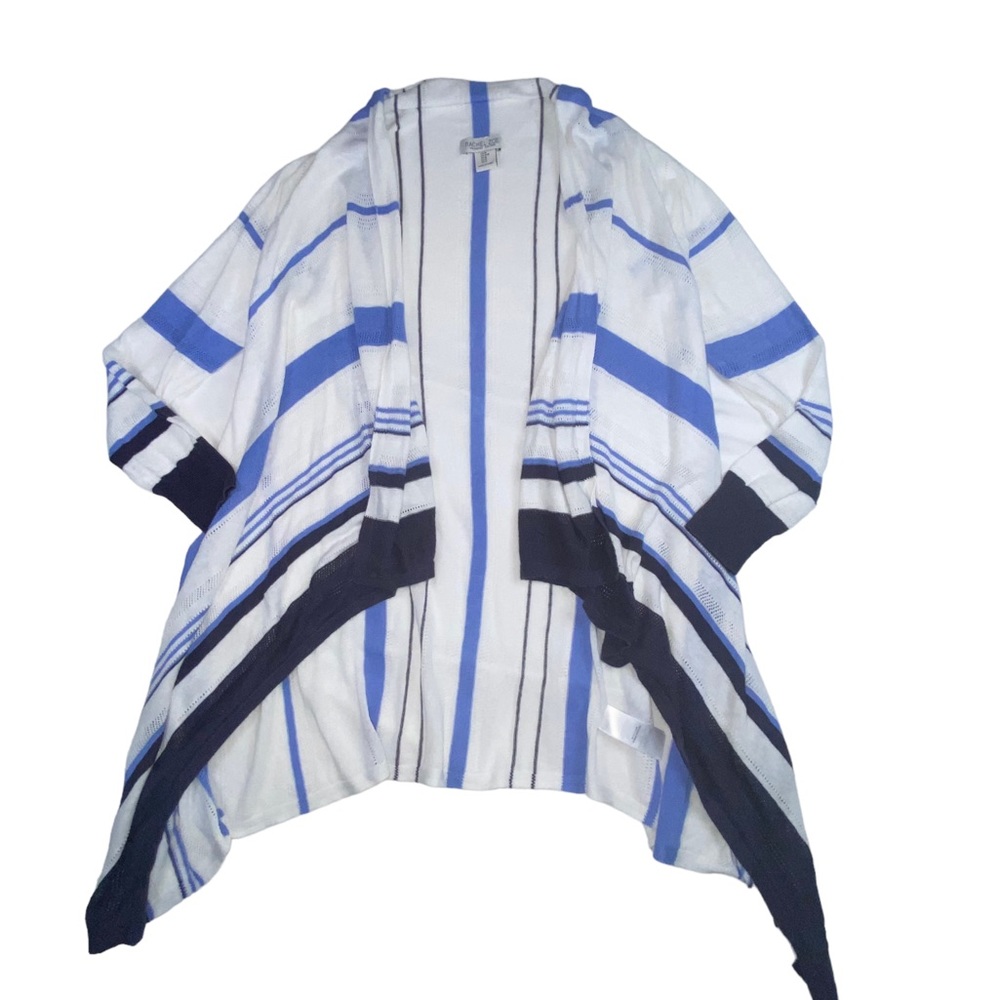 Rachel Zoe Linen Blend Open Blue Striped Lightweight Cardigan Sweater Medium